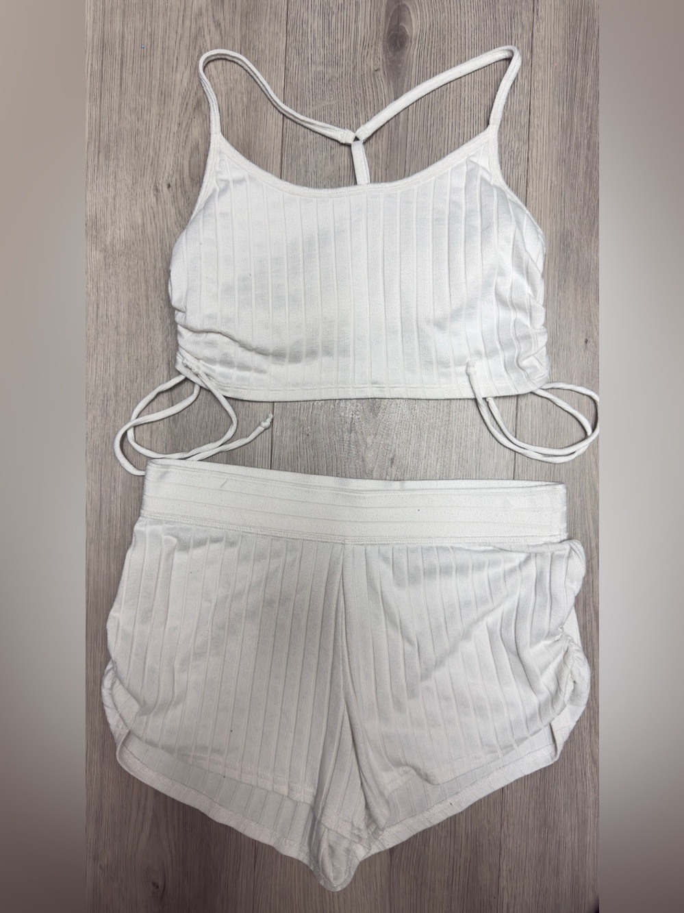 Gilly Hicks White Ribbed Crop Tank & Short Lounge Set